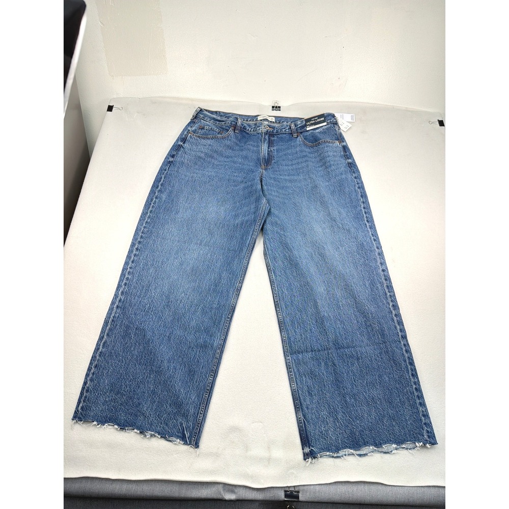 Abercrombie & Fitch Curve Love Low Rise Ultra Loose Jeans 34 Regular Medium Wash